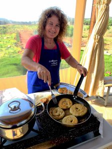 farm cooking class and tour, frying the pies