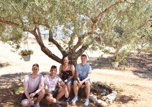 farm cooking class and tour, enjoying the shade