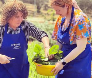 farm cooking class and tour, picking veggies from the veggy garden